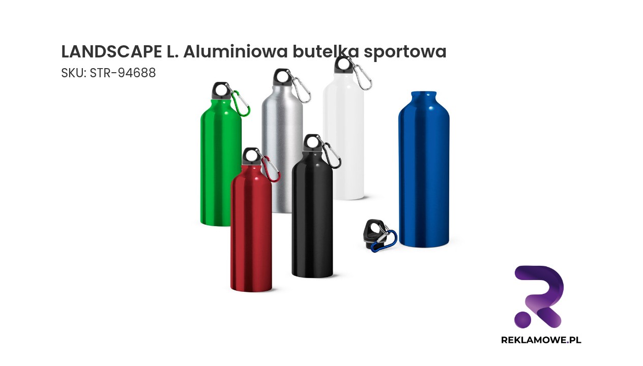 LANDSCAPE L. Aluminiowa butelka sportowa z karabińczykiem 800 ml Butelka sportowa z aluminium LANDSCAPE L.