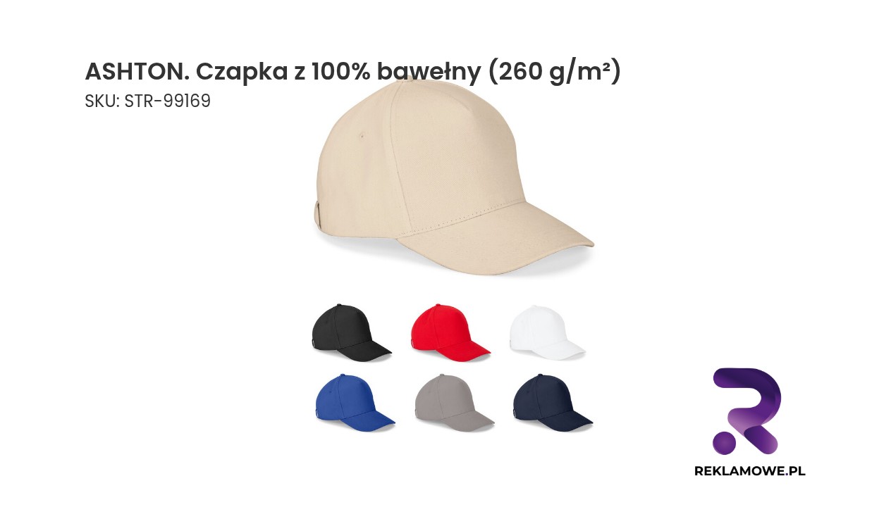 ASHTON. Czapka z 100% bawełny (260 g/m²) z 5 panelami ASHTON czapka z 100% bawełny o gramaturze 260 g/m²