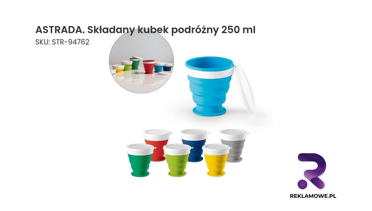 ASTRADA. Składany kubek podróżny 250 ml z silikonu i PP ASTRADA składany kubek podróżny 250 ml - praktyczny kubek turystyczny do kawy i herbaty