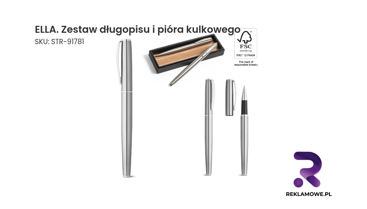 ELLA. Zestaw długopisu i pióra kulkowego z korpusem ze stali nierdzewnej (53% rSS) i klipsem ELLA zestaw długopisu i pióra kulkowego - elegancki komplet piśmienniczy